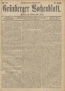 Grünberger Wochenblatt: Zeitung für Stadt und Land, No. 134. (9. November 1887)
