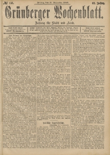 Grünberger Wochenblatt: Zeitung für Stadt und Land, No. 135. (11. November 1887)