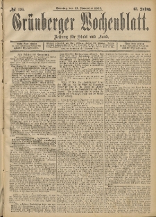 Grünberger Wochenblatt: Zeitung für Stadt und Land, No. 136. (13. November 1887)