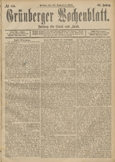Grünberger Wochenblatt: Zeitung für Stadt und Land, No. 138. (18. November 1887)