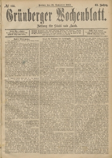 Grünberger Wochenblatt: Zeitung für Stadt und Land, No. 138. (18. November 1887)