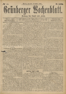 Grünberger Wochenblatt: Zeitung für Stadt und Land, No. 141. (25. November 1887)