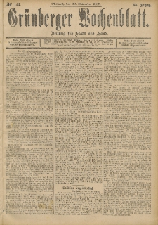 Grünberger Wochenblatt: Zeitung für Stadt und Land, No. 143. (30. November 1887)