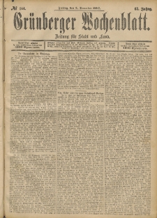 Grünberger Wochenblatt: Zeitung für Stadt und Land, No. 144. (2. December 1887)