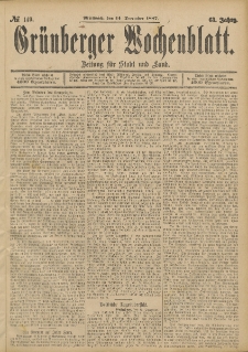 Grünberger Wochenblatt: Zeitung für Stadt und Land, No. 149. (14. December 1887)