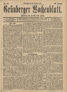 Grünberger Wochenblatt: Zeitung für Stadt und Land, No. 98. (16. August 1891)