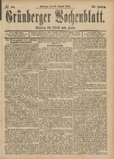 Grünberger Wochenblatt: Zeitung für Stadt und Land, No. 101. (23. August 1891)