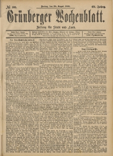 Grünberger Wochenblatt: Zeitung für Stadt und Land, No. 103. (28. August 1891)
