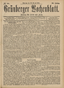 Grünberger Wochenblatt: Zeitung für Stadt und Land, No. 104. (30. August 1891)