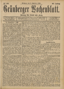 Grünberger Wochenblatt: Zeitung für Stadt und Land, No. 105. (2. September 1891)