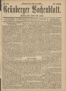 Grünberger Wochenblatt: Zeitung für Stadt und Land, No. 108. (9. September 1891)