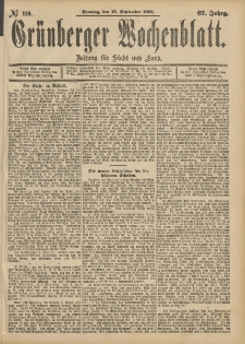 Grünberger Wochenblatt: Zeitung für Stadt und Land, No. 110. (13. September 1891)