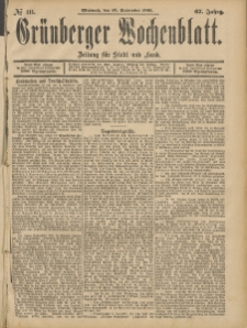 Grünberger Wochenblatt: Zeitung für Stadt und Land, No. 111. (16. September 1891)