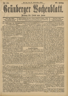 Grünberger Wochenblatt: Zeitung für Stadt und Land, No. 115. (25. September 1891)