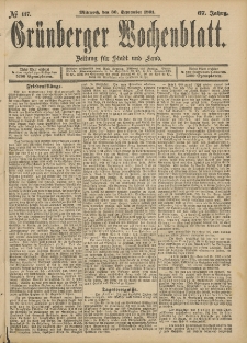Grünberger Wochenblatt: Zeitung für Stadt und Land, No. 117. (30. September 1891)