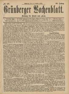 Grünberger Wochenblatt: Zeitung für Stadt und Land, No. 119. (4. October 1891)