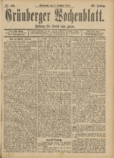 Grünberger Wochenblatt: Zeitung für Stadt und Land, No. 121. (9. October 1891)