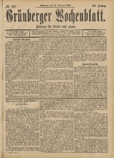 Grünberger Wochenblatt: Zeitung für Stadt und Land, No. 122. (11. October 1891)