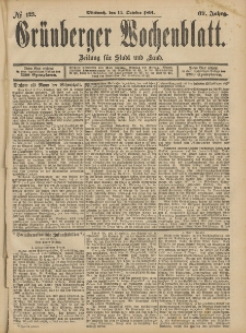 Gr&uuml;nberger Wochenblatt: Zeitung f&uuml;r Stadt und Land, No. 123. (14. October 1891)