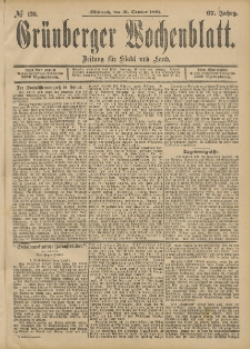 Grünberger Wochenblatt: Zeitung für Stadt und Land, No. 126. (21. October 1891)