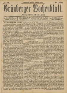 Gr&uuml;nberger Wochenblatt: Zeitung f&uuml;r Stadt und Land, No. 129. (28. October 1891)