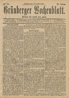 Grünberger Wochenblatt: Zeitung für Stadt und Land, No. 131. (1. November 1891)