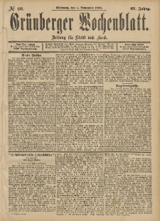 Grünberger Wochenblatt: Zeitung für Stadt und Land, No. 132. (4. November 1891)