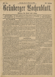 Gr&uuml;nberger Wochenblatt: Zeitung f&uuml;r Stadt und Land, No. 134. (8. November 1891)