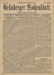 Grünberger Wochenblatt: Zeitung für Stadt und Land, No. 138. (18. November 1891)