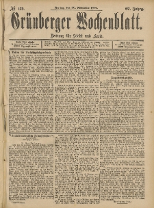 Grünberger Wochenblatt: Zeitung für Stadt und Land, No. 139. (20. November 1891)