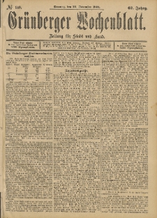 Grünberger Wochenblatt: Zeitung für Stadt und Land, No. 140. (22. November 1891)