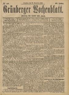 Grünberger Wochenblatt: Zeitung für Stadt und Land, No. 149. (13. December 1891)