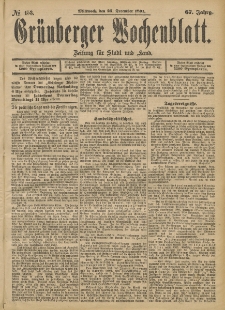 Gr&uuml;nberger Wochenblatt: Zeitung f&uuml;r Stadt und Land, No. 153. (23. December 1891)
