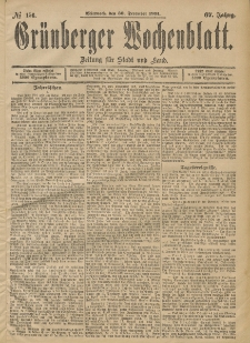 Grünberger Wochenblatt: Zeitung für Stadt und Land, No. 156. (30. December 1891)