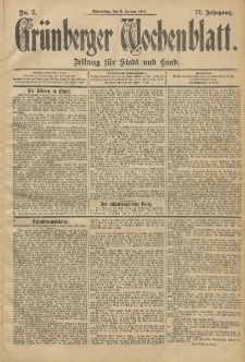 Grünberger Wochenblatt: Zeitung für Stadt und Land, No. 2. (3. Januar 1901)