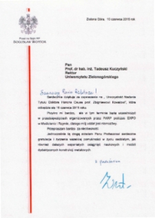 List gratulacyjny Bogusława Wontora do prof. Tadeusza Kuczyńskiego