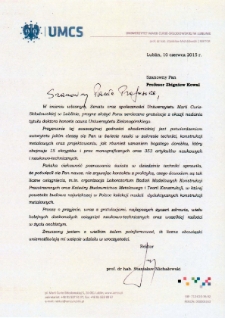 List gratulacyjny prof. Stanisława Michałowskiego do profesora Zbigniewa Kowala