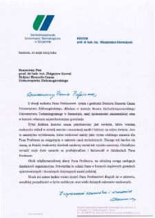 List gratulacyjny prof. Włodzimierza Kiernożyckiego do profesora Zbigniewa Kowala