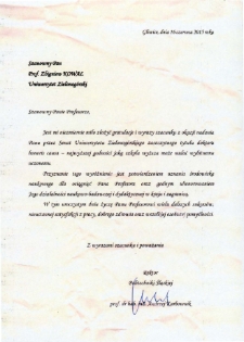 List gratulacyjny prof. Andrzeja Karbownika do profesora Zbigniewa Kowala