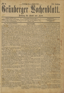 Gr&uuml;nberger Wochenblatt: Zeitung f&uuml;r Stadt und Land, No. 2. (4. Januar 1898)