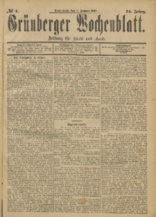 Grünberger Wochenblatt: Zeitung für Stadt und Land, No. 4. (8. Januar 1898)