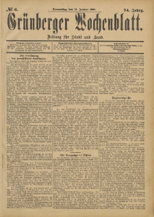 Gr&uuml;nberger Wochenblatt: Zeitung f&uuml;r Stadt und Land, No. 6. (13. Januar 1898)