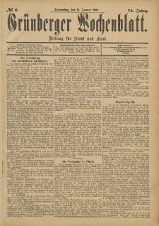 Grünberger Wochenblatt: Zeitung für Stadt und Land, No. 6. (13. Januar 1898)