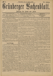 Grünberger Wochenblatt: Zeitung für Stadt und Land, No. 7. (15. Januar 1898)