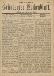 Grünberger Wochenblatt: Zeitung für Stadt und Land, No. 11. (25. Januar 1898)