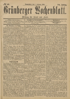 Grünberger Wochenblatt: Zeitung für Stadt und Land, No. 16. (5. Februar 1898)