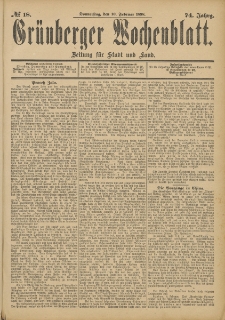 Gr&uuml;nberger Wochenblatt: Zeitung f&uuml;r Stadt und Land, No. 18. (10. Februar 1898)