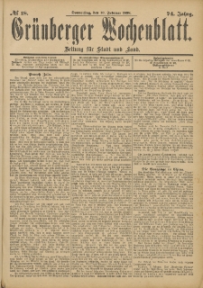 Grünberger Wochenblatt: Zeitung für Stadt und Land, No. 18. (10. Februar 1898)