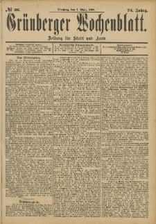 Grünberger Wochenblatt: Zeitung für Stadt und Land, No. 27. (3. März 1898)