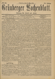Grünberger Wochenblatt: Zeitung für Stadt und Land, No. 31. (12. März 1898)